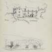 Sketches of Ashiestiel House and Skena's Knowe forest by unknown artist.