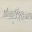 Sketch of Jedburgh Abbey and town.