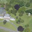Oblique aerial view of the Strathleven House and dovecot, looking NW.