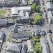 Oblique aerial view of St John The Evangelist Episcopal Church and Greenock Art Gallery and Library, looking SW.