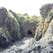 Arched opening supporting outer wall of great hall and inner wall of same, view from north east