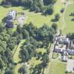 Oblique aerial view of Newliston House, stables and coach house, looking ENE.