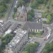 Oblique aerial view of Dean Parish Church and Bristo Baptist Church, looking WSW.