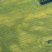 Oblique aerial view of the cropmarks of the ring ditch houses and the pit-defined boundary, looking S.