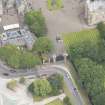 Oblique aerial view of Holyrood Palace Yard House and South Gateway, looking NNW.