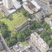 Oblique aerial view of Trinity House and South Leith Parish Church and Churchyard, looking SW.