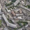 Oblique aerial view of the Black Vaults Warehouse and Cable Wynd House, looking NE.
