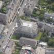 Oblique aerial view of North Leith Parish Church, Church hall and Beadle's House, looking SE.