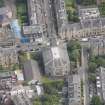 Oblique aerial view of North Leith Parish Church, Church hall and Beadle's House, looking NE.