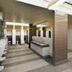 View of urinals and central hand basins in Gents toilets.