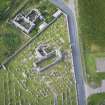 Oblique aerial view of Hill Church of Rosehearty, Old Pitsligo Church and Churchyard, looking SSW.
