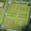 Oblique aerial view of Pitmedden House Walled Garden, looking NNW.