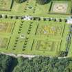 Oblique aerial view of Pitmedden House Walled Garden, looking WSW.