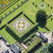 Oblique aerial view of Pitmedden House Walled Garden, looking ESE.