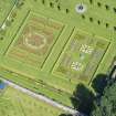 Oblique aerial view of Pitmedden House Walled Garden, looking NNW.