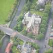 Oblique aerial view of Polwarth Parish Church and Harrison Road Bridge, looking NNE.
