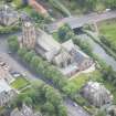 Oblique aerial view of Polwarth Parish Church and Harrison Road Bridge, looking WSW.
