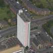 Oblique aerial view of Anniesland Court, looking NW.