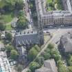 Oblique aerial view of Dowanhill Presbyterian Church and Dowanhill Presbyterian Church Hall, looking ESE.