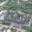 Oblique aerial view of Glasgow University, Memorial Chapel and Student's Union, looking S.