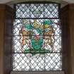 Stained glass window in Great Hall.depicting emblems of the empire by James S Hamilton