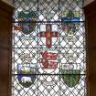 Stained glass window in Great Hall.depicting emblems of the empire by James S Hamilton 1933-6