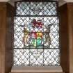 Stained glass window in Great Hall.depicting emblems of the empire by James S Hamilton 1933-6