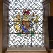 Stained glass window in Great Hall.depicting emblems of the empire by James S Hamilton 1933-6