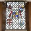 Stained glass window in Great Hall.depicting emblems of the empire by James S Hamilton 1933-6