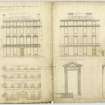 Drawing of front and end elevations towards Reform Street and Cross Street and plans of wall and elevation and profile of window, Bank of Scotland, Dundee