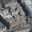 Oblique aerial view of Trongate Tolbooth Steeple, Town Hall and Tontine Hotel, looking NE.