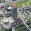 Oblique aerial view of the demolition of Whitevale and Bluevale Towers, looking W.
