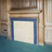 Interior. Ground floor, Detail of fireplace in The Carnegie Room.