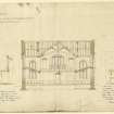 Drawing of section showing construction of roofing and gallery timbers, Kingarth Church, Bute