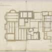 Drawing of plan showing additions and alterations to foundations and cellars, Cairnhill House