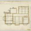 Drawing of plan of bedroom floor and list of the cast metal beams, Cairnhill House