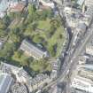 Oblique aerial view of Greyfriars Church and Churchyard, Greyfriars Place, Candlemaker Row and Magdalen Chapel, looking NW.