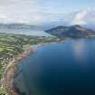 General oblique aerial view centred on Whiting Bay with Holy Island beyond, looking N.