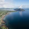 General oblique aerial view centred on Whiting Bay with Holy Island beyond, looking N.