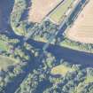 Oblique aerial view of Boat O' Brig New Bridge and Railway Bridge, looking W.