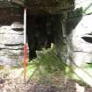 Natural 'doorway' at back of rock shelter, ends at back of outcrop, Inchnacardoch Forest Block, South Loch Ness