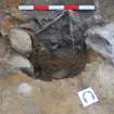 Mid-excavation image during section of posthole 155, Comar Wood Dun, Cannich, Strathglass
