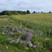 Shows the rectilinear clearance cairn (site 4) with the location of site 3 in the background, Torvean Golf Course, Sports Hub, Kilvean Cemetery