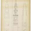 Bridgegate, Merchant's Steeple
Elevation, section and plans
Titled: 'Steeple of the Old Merchant's House Glasgow'
Signed: 'Helen L Jackson  Glasgow School of Arch  Measured study II'