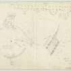 Plane-table survey; Edgerston, detail of hut and wall, sections of postholes.