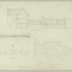Drawing of elevation and sections of buildings in courtyard and keep, Craignethan Castle
