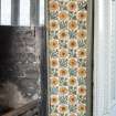 Kilbowie House, ground floor.  Detail of decorative tiles on fireplace in drawing room 1.