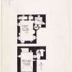 Publication drawing, Greenknowe Tower; plan of ground and first floor. Digital photograph of ink drawing.