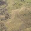 Oblique aerial view of the Ashintully township and Cnoc an Dainmh hut circles, looking S.