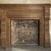 First floor Detail of fireplace in painted celing room.